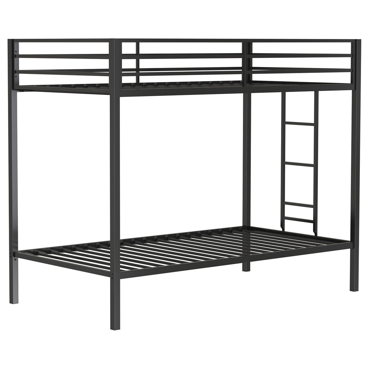 Alevera Twin-Over-Twin Steel Bunk Bed with Ladder Matte Black