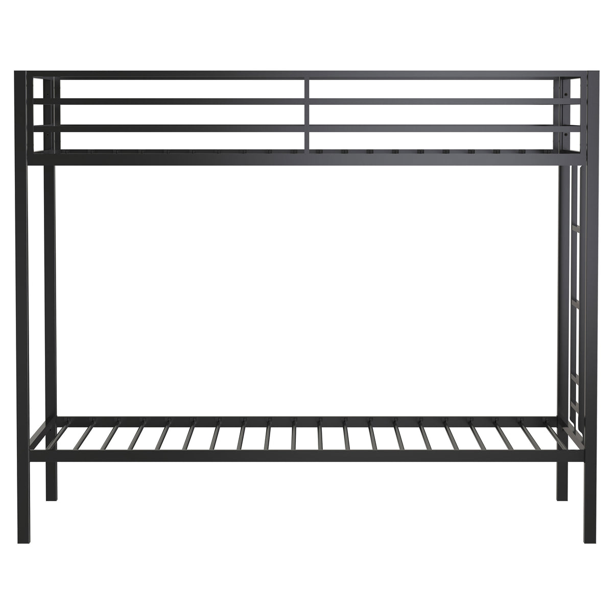 Alevera Twin-Over-Twin Steel Bunk Bed with Ladder Matte Black