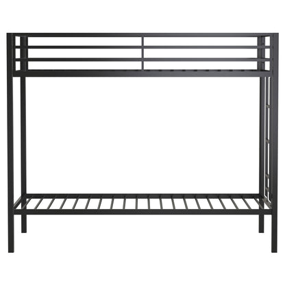 Alevera Twin-Over-Twin Steel Bunk Bed with Ladder Matte Black