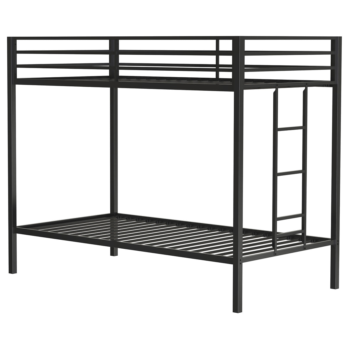 Alevera Twin-Over-Twin Steel Bunk Bed with Ladder Matte Black