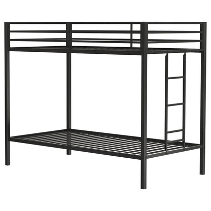 Alevera Twin-Over-Twin Steel Bunk Bed with Ladder Matte Black