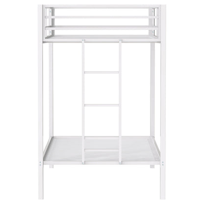 Alevera Twin-Over-Twin Steel Bunk Bed with Ladder Matte White