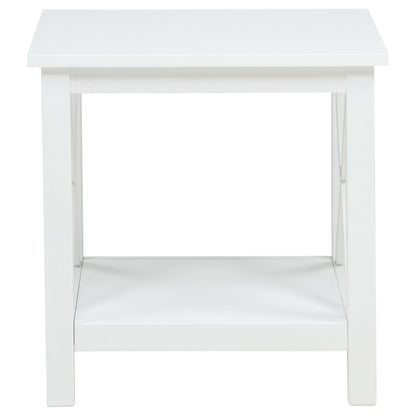 Skyview Square Pine Wood Side End Table with Shelf White