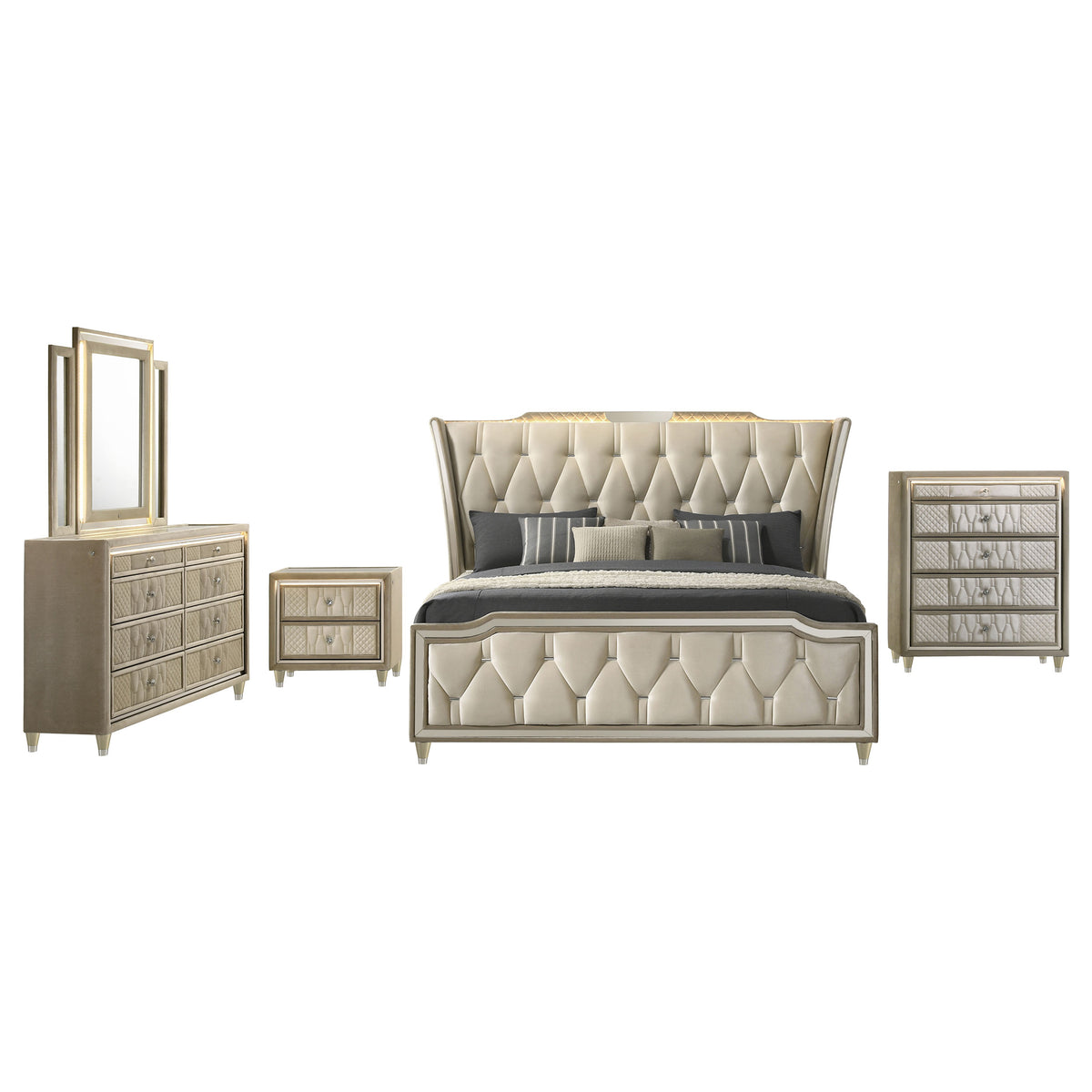 Lorient 5-piece Eastern King Bedroom Set Ivory and Camel