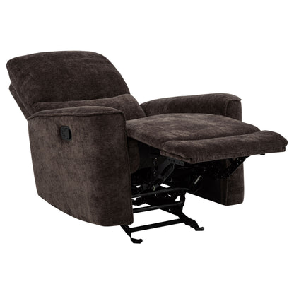 Navarro Chenille Upholstered Glider Recliner Dark Brown