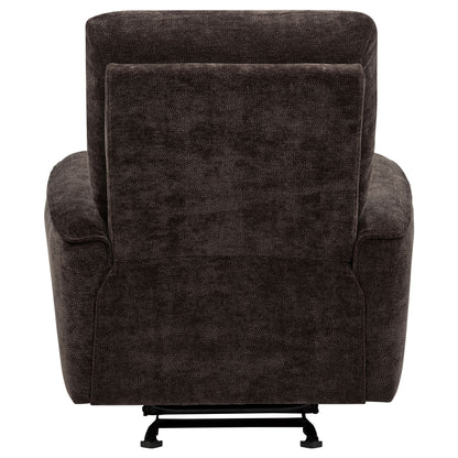 Navarro Chenille Upholstered Glider Recliner Dark Brown