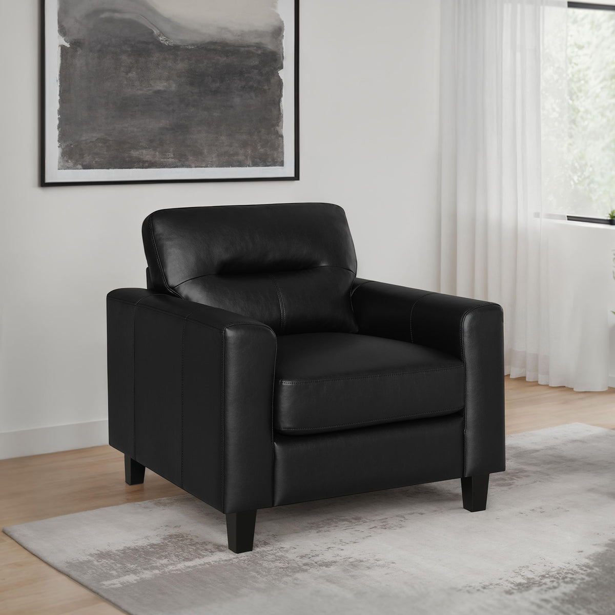 Scotland Faux Leather Upholstered Track Arm Chair Black