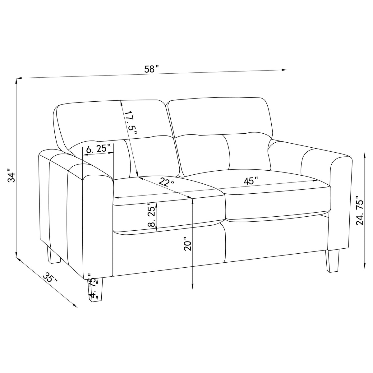 Scotland Faux Leather Upholstered Track Arm Loveseat Brown