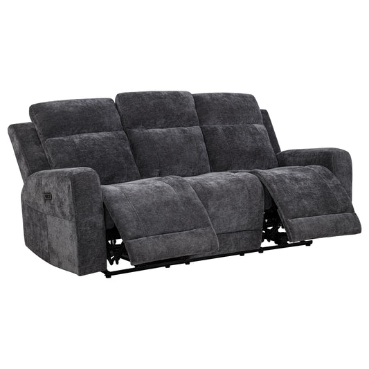 Kennett Chenille Upholstered Power Reclining Sofa Dark Grey