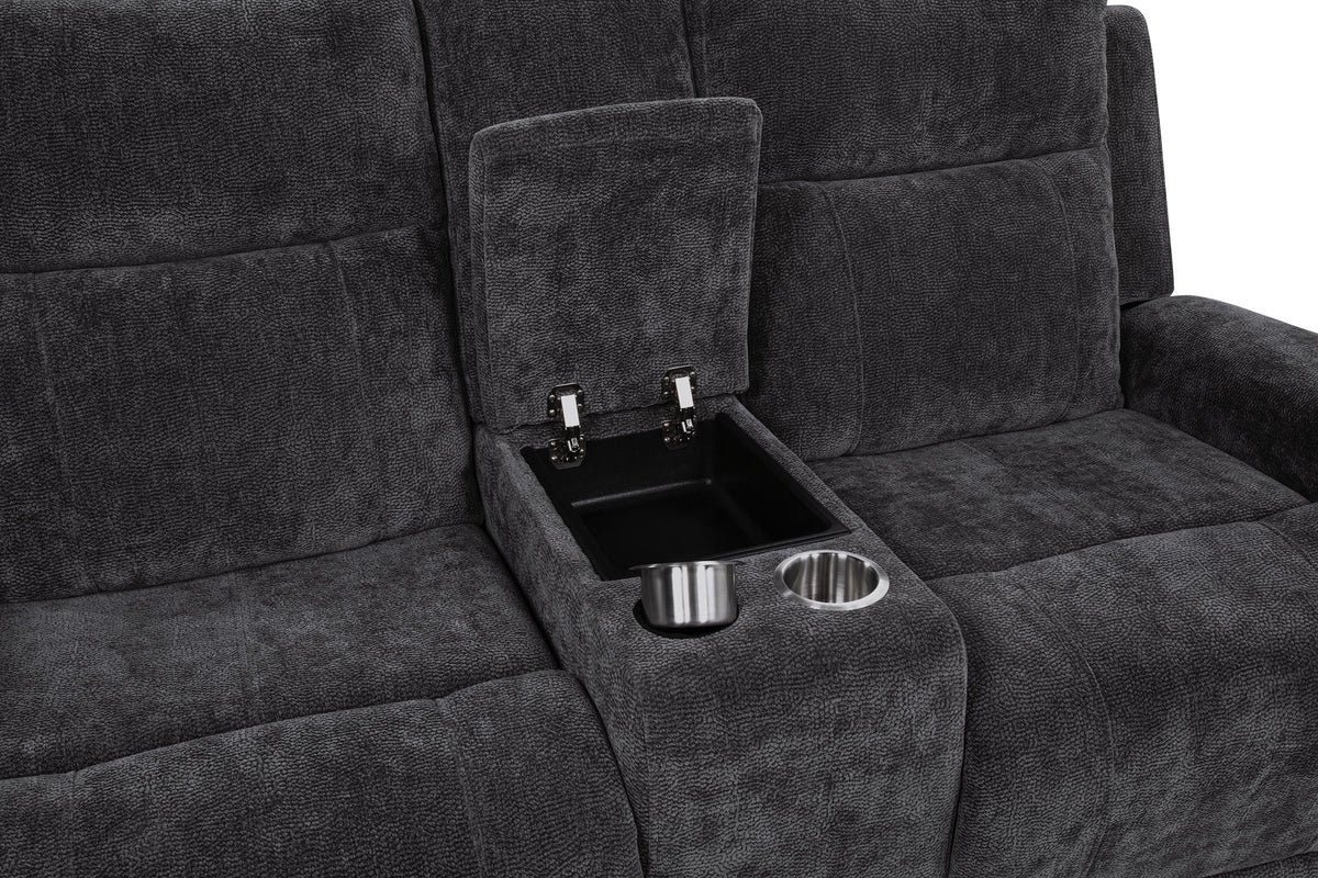 Kennett 2-piece Chenille Power Reclining Sofa Set Dark Grey