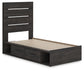 Hollivern Twin Panel Bed with Storage with Mirrored Dresser