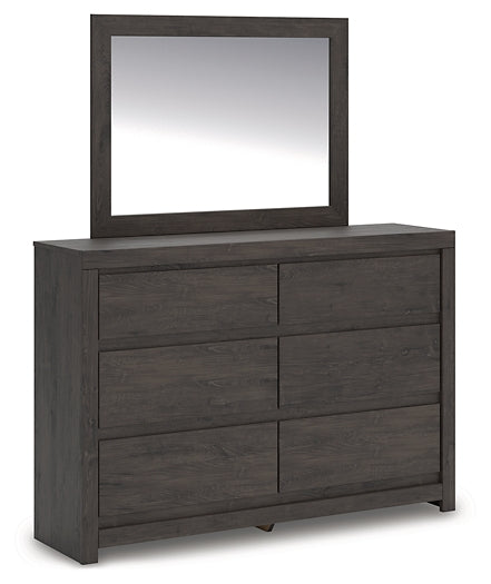 Fraluna King Panel Bed with Mirrored Dresser and Nightstand