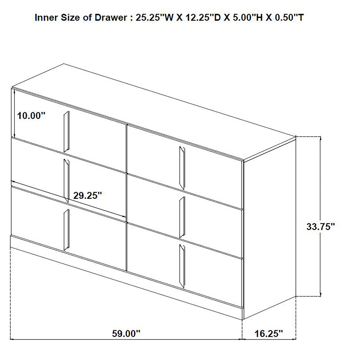 Ines 6-drawer Bedroom Dresser Cabinet White High Gloss