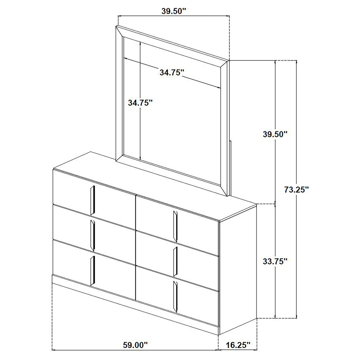 Ines 6-drawer Bedroom Dresser with Mirror White High Gloss