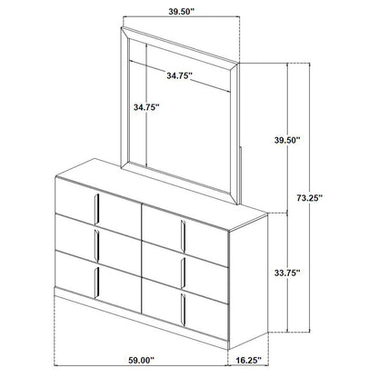 Ines 6-drawer Bedroom Dresser with Mirror White High Gloss