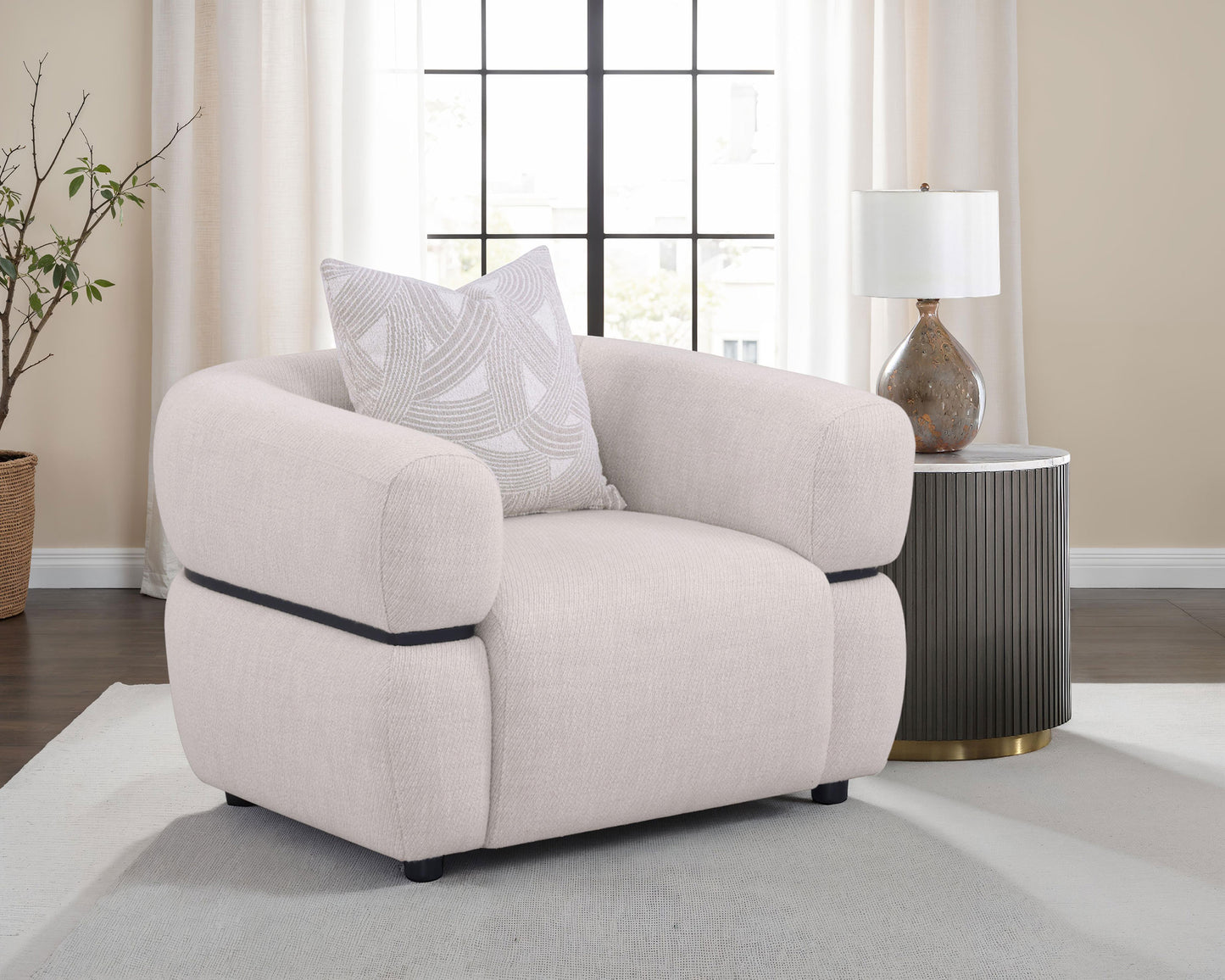 Jeanette Fabric Upholstered Round Arm Accent Chair Beige