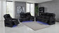 Zuma Faux Leather Dual Power Reclining LED Sofa Black