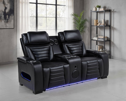 Zuma Dual Power Reclining Loveseat with Bluetooth and Storage Black
