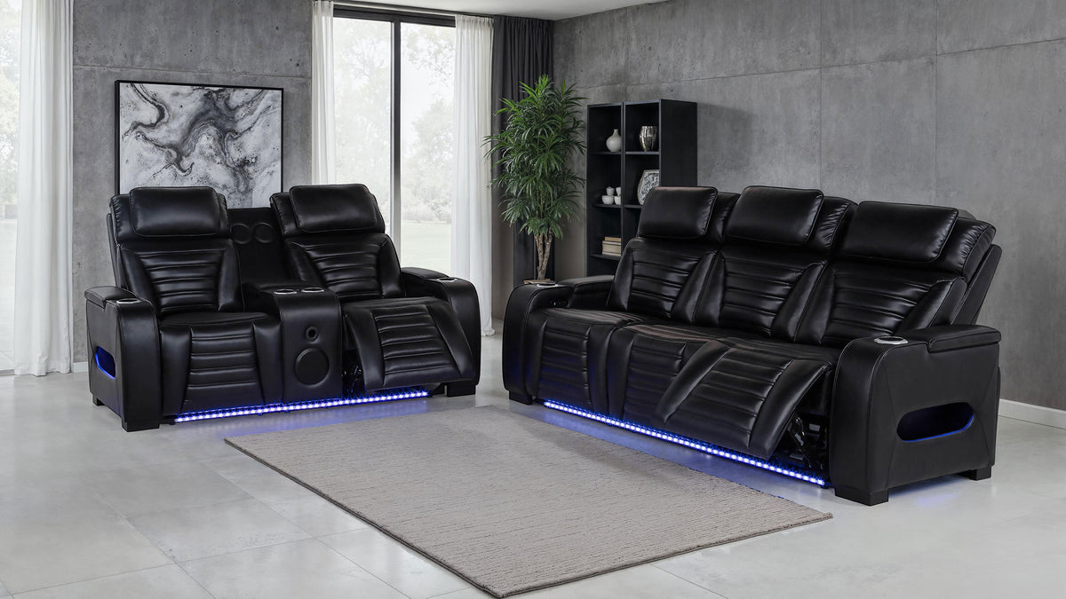 Zuma Dual Power Recliner with Cupholder Storage and LED Lighting Black