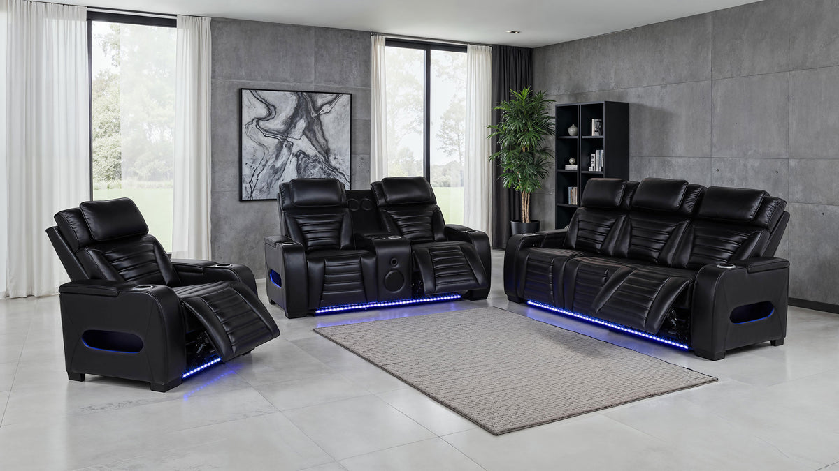 Zuma Dual Power Recliner with Cupholder Storage and LED Lighting Black