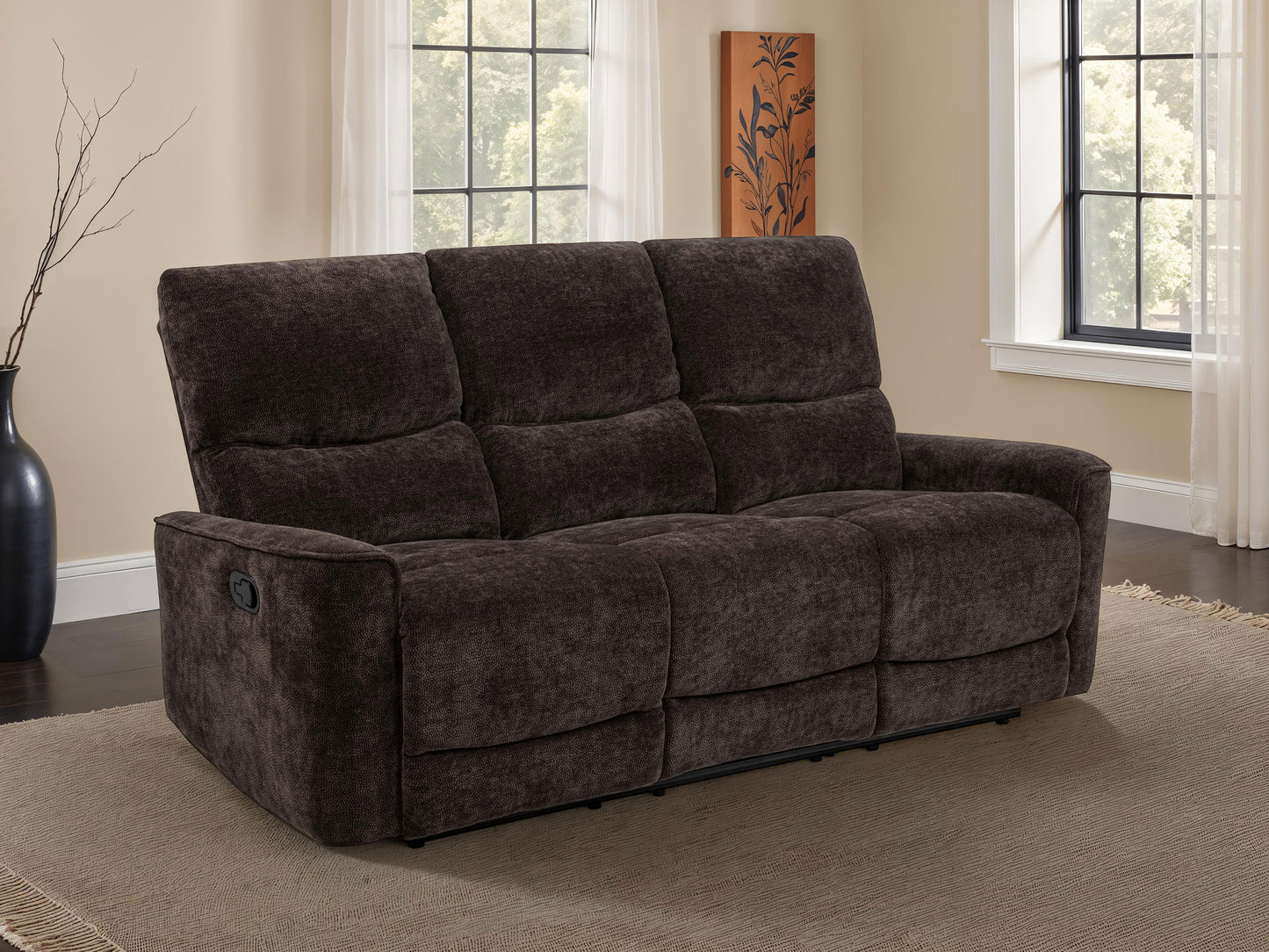 Navarro Chenille Upholstered Reclining Sofa Dark Brown