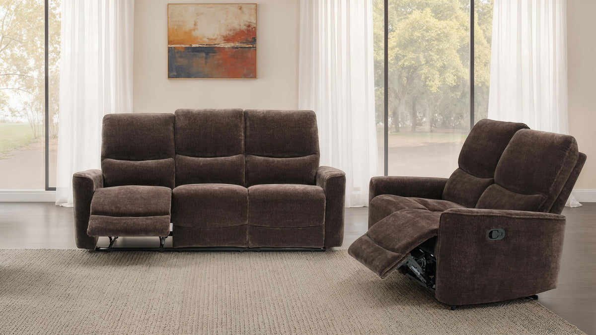 Navarro Chenille Upholstered Reclining Loveseat Dark Brown