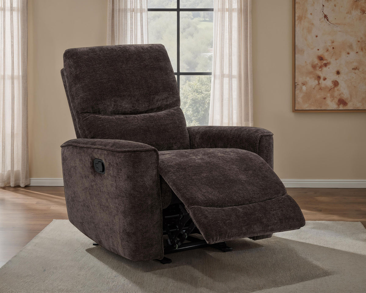 Navarro Chenille Upholstered Glider Recliner Dark Brown
