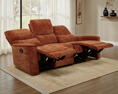 Navarro Chenille Upholstered Reclining Sofa Burnt Orange