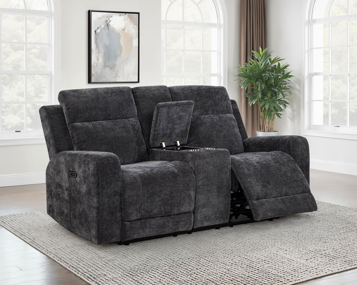 Kennett Chenille Upholstered Power Reclining Loveseat Dark Grey