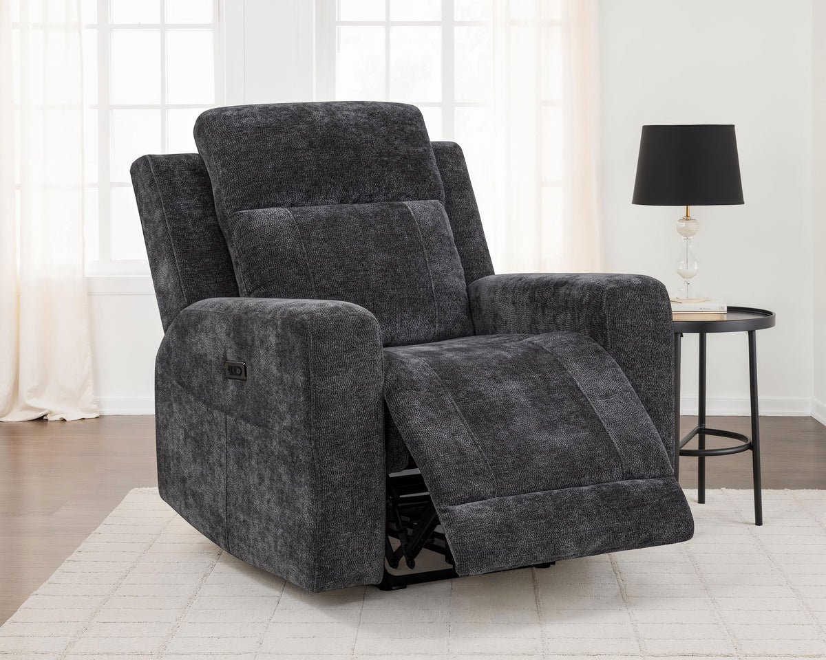Kennett Chenille Upholstered Power Recliner Chair Dark Grey