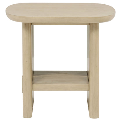 Kailani Coastal Rectangular End Side Table with Shelf Beige Oak