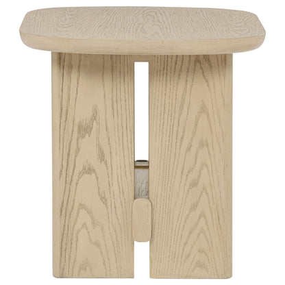 Kailani Coastal Rectangular End Side Table with Shelf Beige Oak