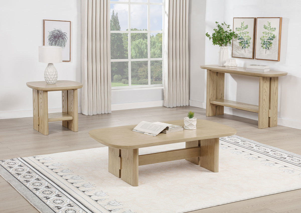 Kailani Coastal Rectangular End Side Table with Shelf Beige Oak