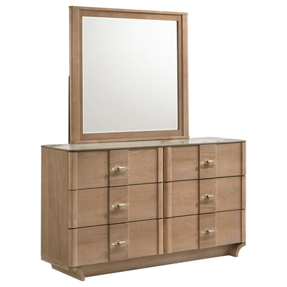 Leanne 6-drawer Sinter Stone Top Dresser and Mirror Light Oak
