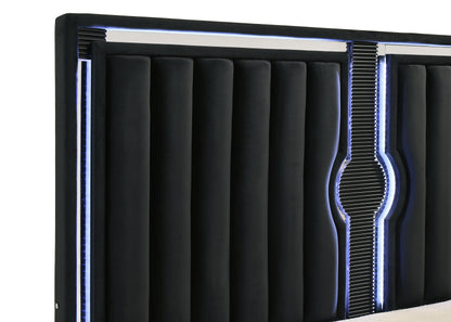 Ravenne 4-piece Velvet Upholstered Eastern King LED Bedroom Set Black