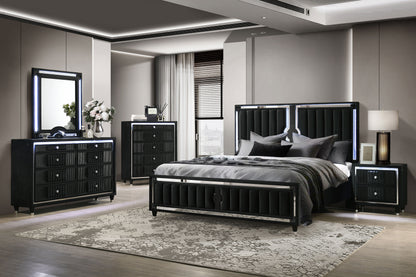 Ravenne 8-drawer Velvet Upholstered LED Dresser and Mirror Black