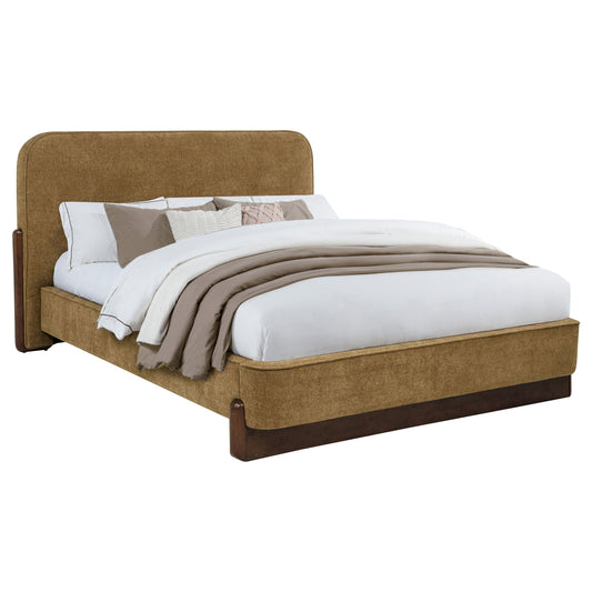 Baldacci Upholstered California King Platform Bed Curry and Walnut