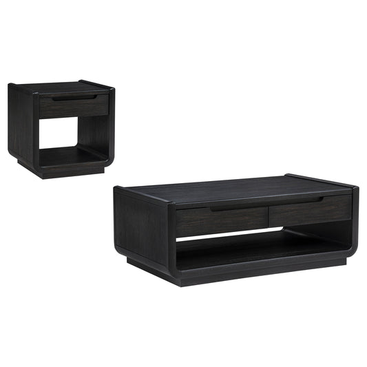 Leandro 2-piece Wood Coffee and End Table Set Burnished Black