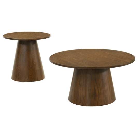 Franklin 2-piece Round Pedestal Coffee Table Set Dark Brown