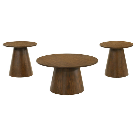 Franklin 3-piece Round Pedestal Coffee Table Set Dark Brown