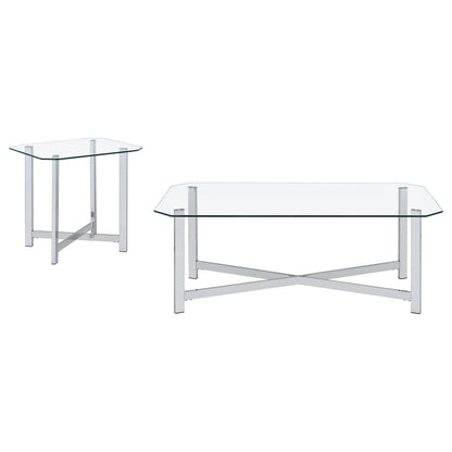 Cronin 2-piece Tempered Glass Top Coffee Table Set Chrome