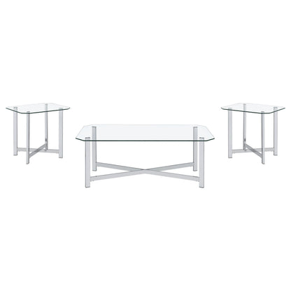 Cronin 3-piece Tempered Glass Top Coffee Table Set Chrome