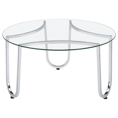 Beller Round Tempered Glass Top Cocktail Coffee Table Chrome