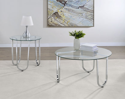 Beller Round Tempered Glass Top End Side Table Chrome