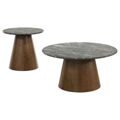 Franklin 2-piece Round SmartTop™ Coffee Table Set Grey and Dark Brown