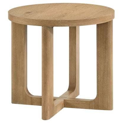 Kessler 2-piece Round Sculptural Wood Coffee Table Set Light Oak