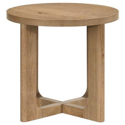 Kessler 2-piece Round Sculptural Wood Coffee Table Set Light Oak