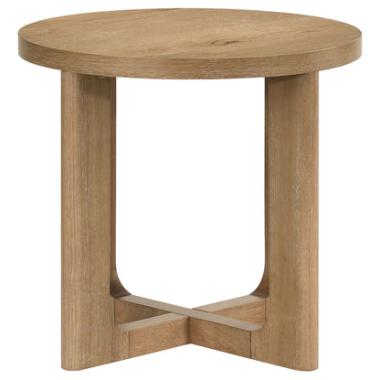 Kessler 3-piece Round Sculptural Wood Coffee Table Set Light Oak