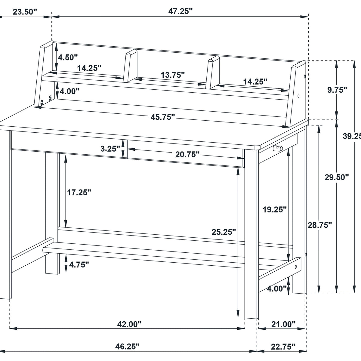 Besler 47-inch SmartTop™ Writing Desk with Shelf Cement and Natural