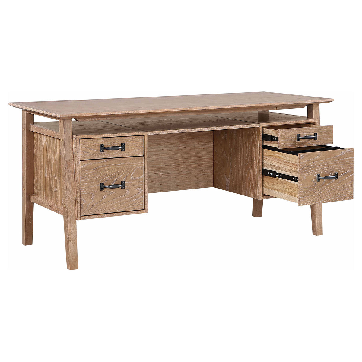 Goodson 64-inch 4-Drawer Double Pedestal Desk Distressed Light Brown